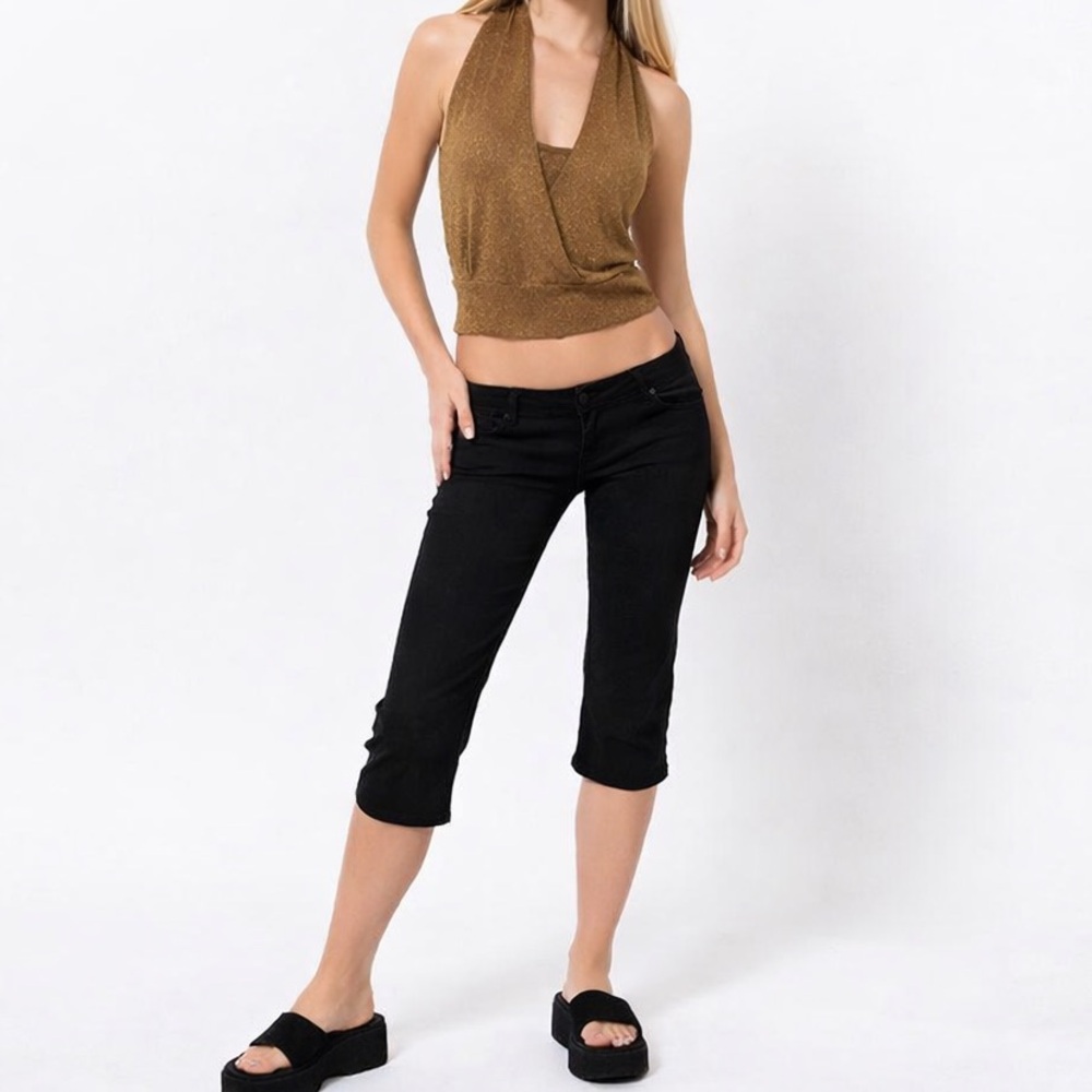 Vintage 90s Santoray Italy Wrap Around Halter Top Gold Tan Size Small